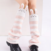 Rabbit Pattern Knitted Leg Warmers, Cute & Sweet Knee High Socks for Fall & Winter, Women's Stockings & Hosiery - KawaSocks